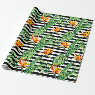 Bird of Paradise Black White Stripes Wrapping Pape Wrapping Paper