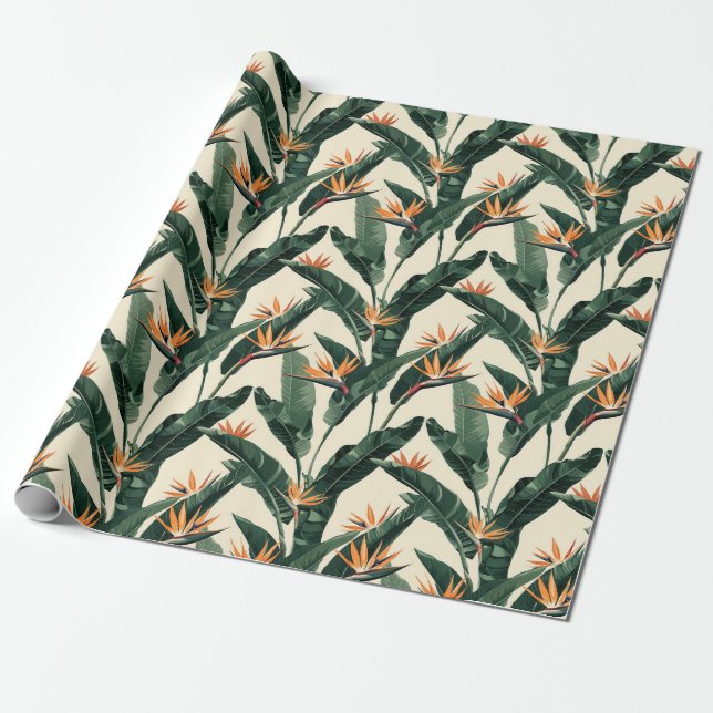 Bird of Paradise Botanical Pattern Decoupage Wrapping Paper (Unrolled)