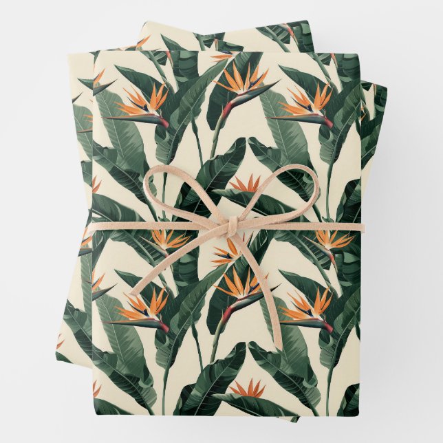 Bird of Paradise Botanical Pattern Decoupage Wrapping Paper Sheet (In situ)