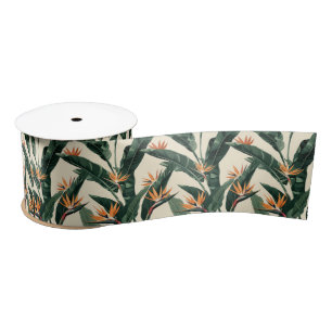 Bird of Paradise Botanical Pattern Satin Ribbon