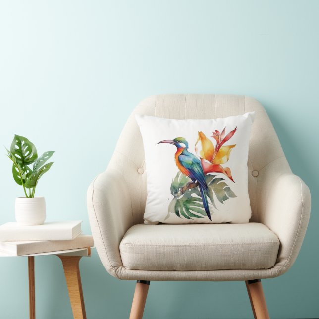 Bird of Paradise, colourful phantasy bird 'n flowe Cushion (Chair)