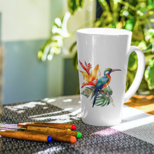 Bird of Paradise, colourful phantasy bird 'n flowe Latte Mug