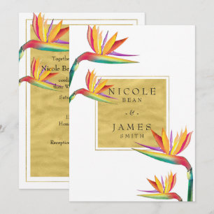 Bird of Paradise Elegant Gold White Wedding Invitation