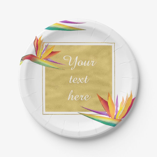 Bird of Paradise Elegant Gold White Wedding Paper Plate (Front)