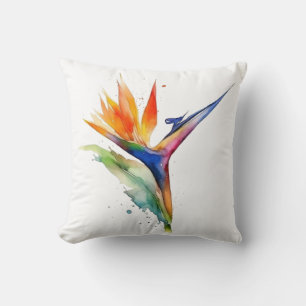 Bird of paradise exotic flower bright watercolor cushion