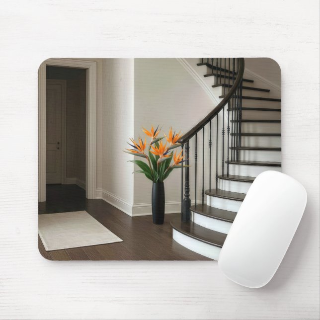 Bird of Paradise Floral Arrangement By a Staircase Mouse Mat (With Mouse)