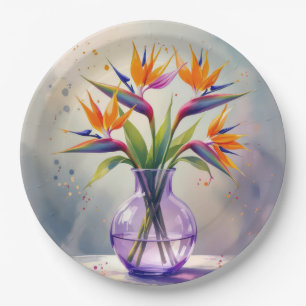Bird of Paradise Flower Bouquet In Watercolor Paper Plate