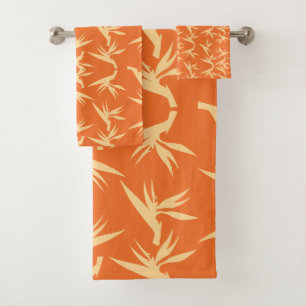 Bird of Paradise Flower Fabric Print Bath Towel Set
