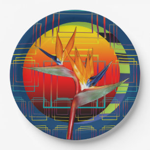 Bird of Paradise Flower Geometric Garden Paper Plate