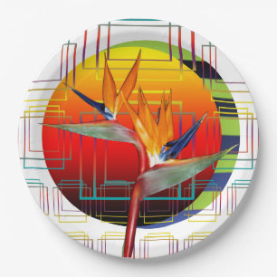 Bird of Paradise Flower Geometric Tropical Party Paper Plate