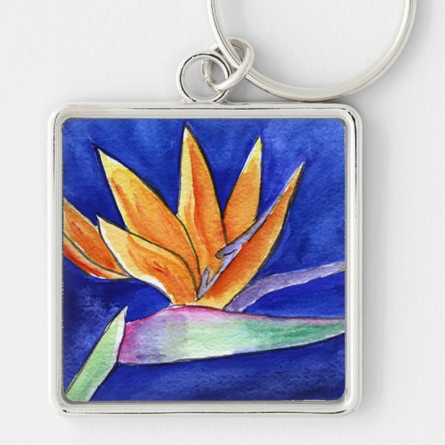 Bird of Paradise Flower Painting Art Keychain (Front)