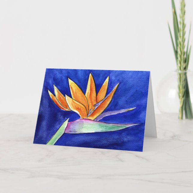 Bird of Paradise Flower Painting Greeting Card (Front)