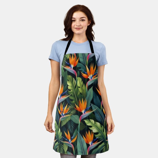 Bird of Paradise Flower Pattern Apron (Worn)