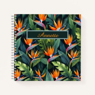 Bird of Paradise Flower Pattern Personalized Notebook
