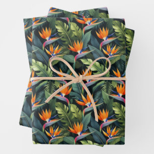 Bird of Paradise Flower Pattern Wrapping Paper Sheet
