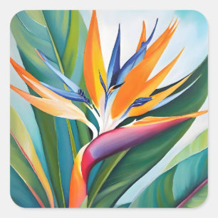 Bird of paradise flower square sticker