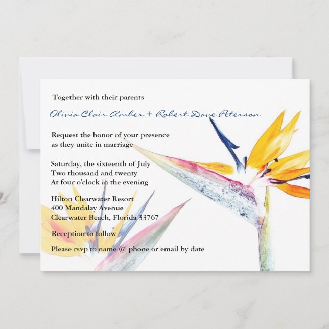 Bird of Paradise Flower Wedding Invitation (Front)