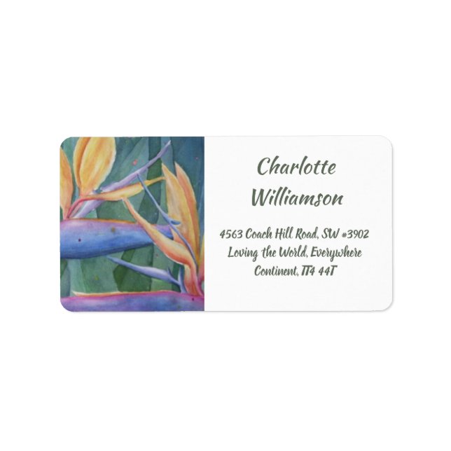 Bird of Paradise Flowers in Watercolor Address Label (Front)