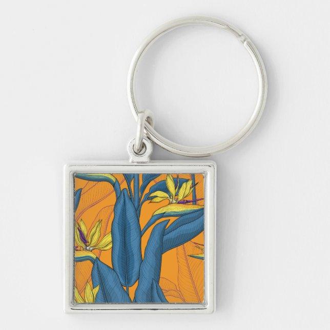 Bird of paradise flowers on orange key ring (Front)