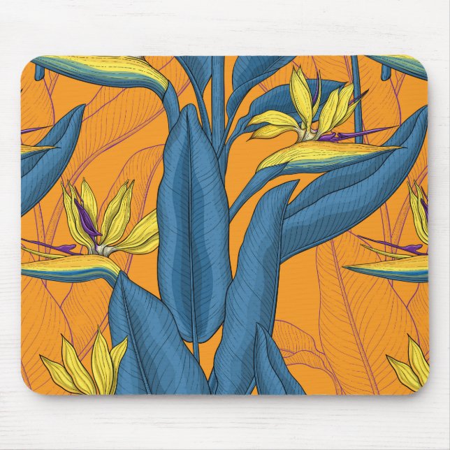 Bird of paradise flowers on orange mouse mat (Front)