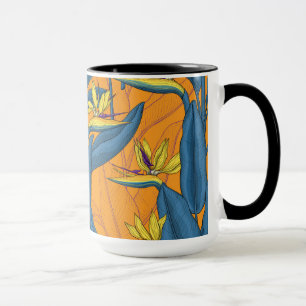 Bird of paradise flowers on orange mug