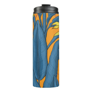 Bird of paradise flowers on orange thermal tumbler