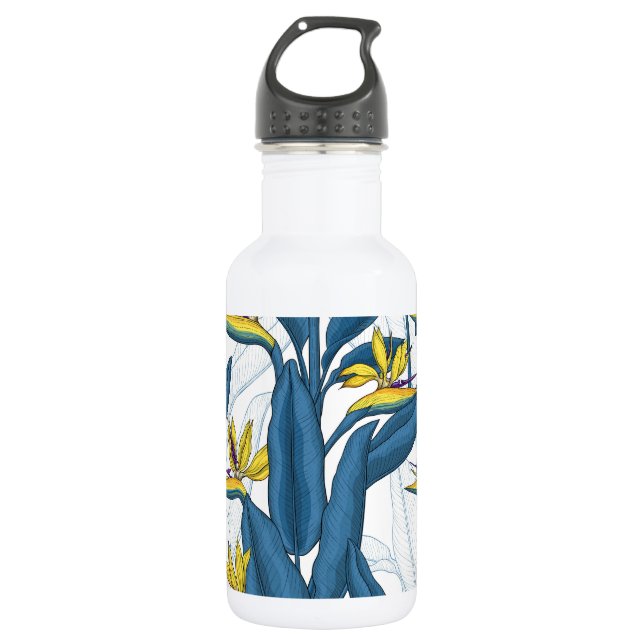 Bird of paradise flowers on white 532 ml water bottle (Front)