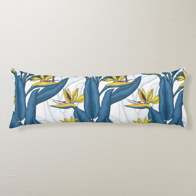 Bird of paradise flowers on white body cushion (Front)