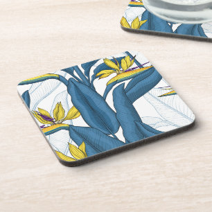 Bird of paradise flowers on white coaster