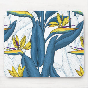 Bird of paradise flowers on white mouse mat