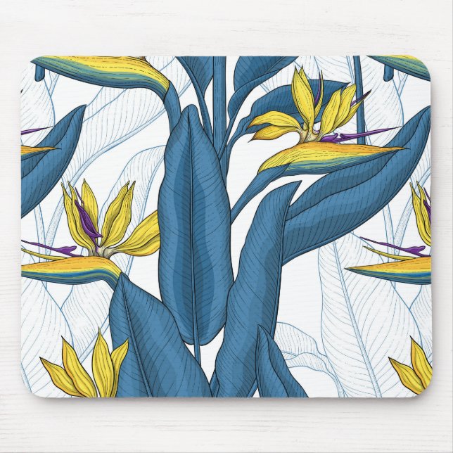 Bird of paradise flowers on white mouse mat (Front)