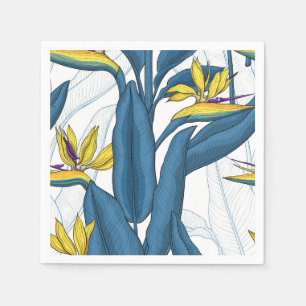 Bird of paradise flowers on white napkin