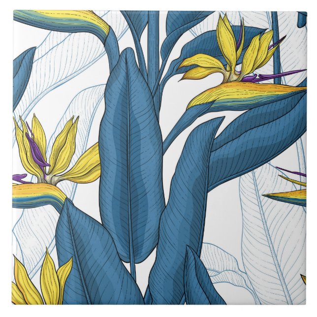 Bird of paradise flowers on white tile (Front)