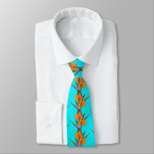Bird of Paradise Flowers Pattern Aqua Tie