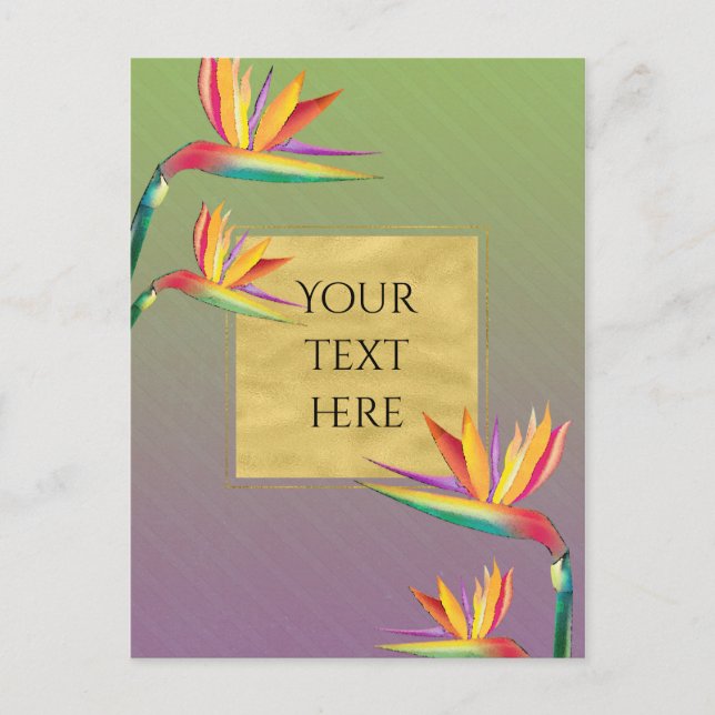 Bird of Paradise Gold Purple Green Floral Wedding Postcard (Front)