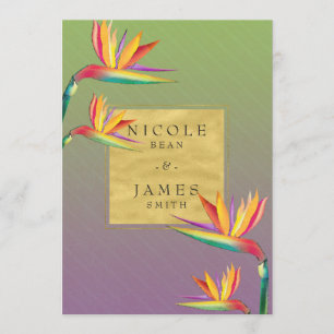 Bird of Paradise Gold Purple & Green Wedding Invitation