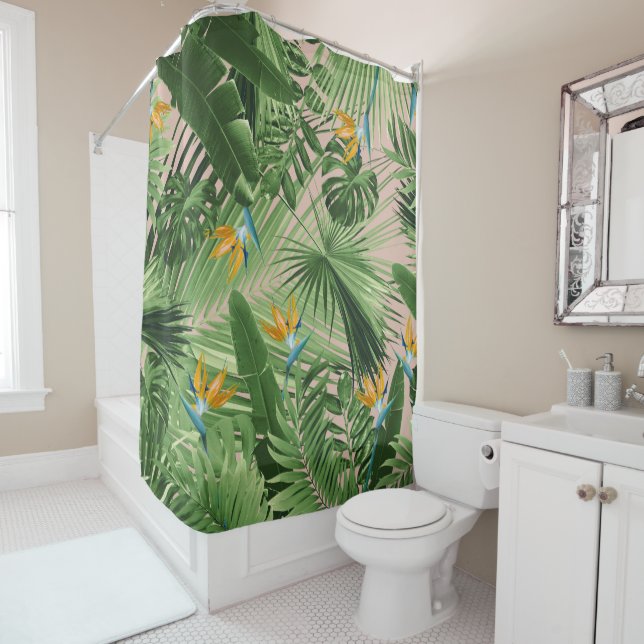 Bird of Paradise Jungle Leaves Dream #2 Shower Curtain (In Situ)