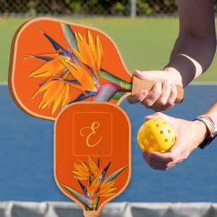 Bird of Paradise Monogram Initial Orange Pickleball Paddle