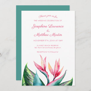 Bird of Paradise Monogram Wedding Invitations