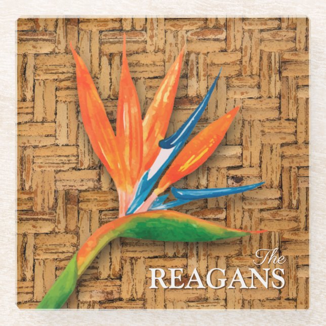 Bird of Paradise on Wicker Custom  Glass Coaster (Front)