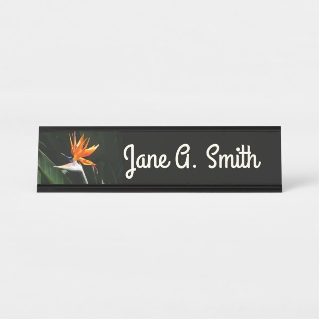 Bird of Paradise Orange Tropical Flower Desk Name Plate (Front)
