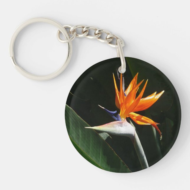 Bird of Paradise Orange Tropical Flower Key Ring (Front)