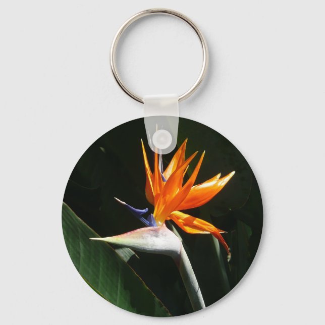 Bird of Paradise Orange Tropical Flower Key Ring (Front)