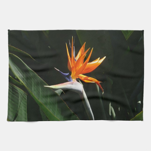 Bird of Paradise Orange Tropical Flower Tea Towel (Horizontal)