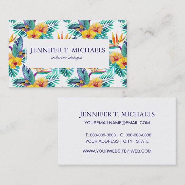 Bird Of Paradise & Orchid Pattern |Add Your Name Business Card (Front/Back)