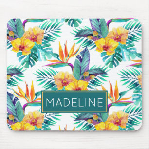 Bird Of Paradise & Orchid Pattern Add Your Name Mouse Mat