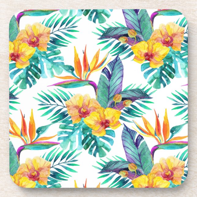 Bird Of Paradise & Orchid Pattern Coaster (Front)