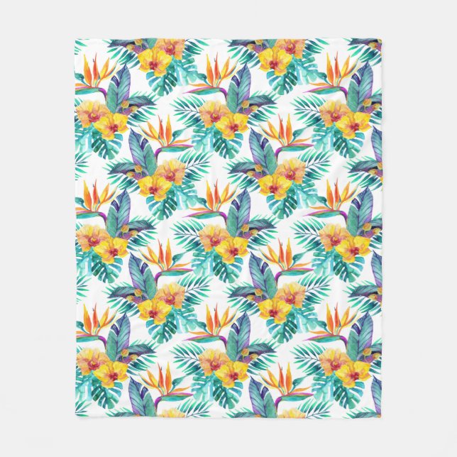 Bird Of Paradise & Orchid Pattern Fleece Blanket (Front)