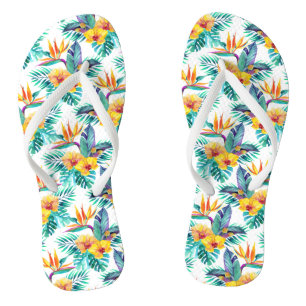 Bird Of Paradise & Orchid Pattern Flip Flops
