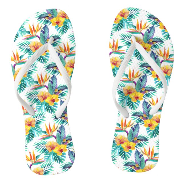 Bird Of Paradise & Orchid Pattern Flip Flops (Footbed)